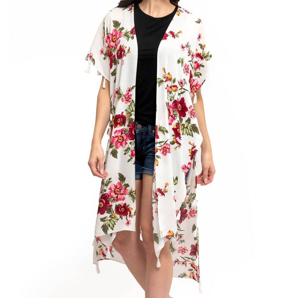 NEW JACK & MISSY terrace tiered midi open front poncho in white